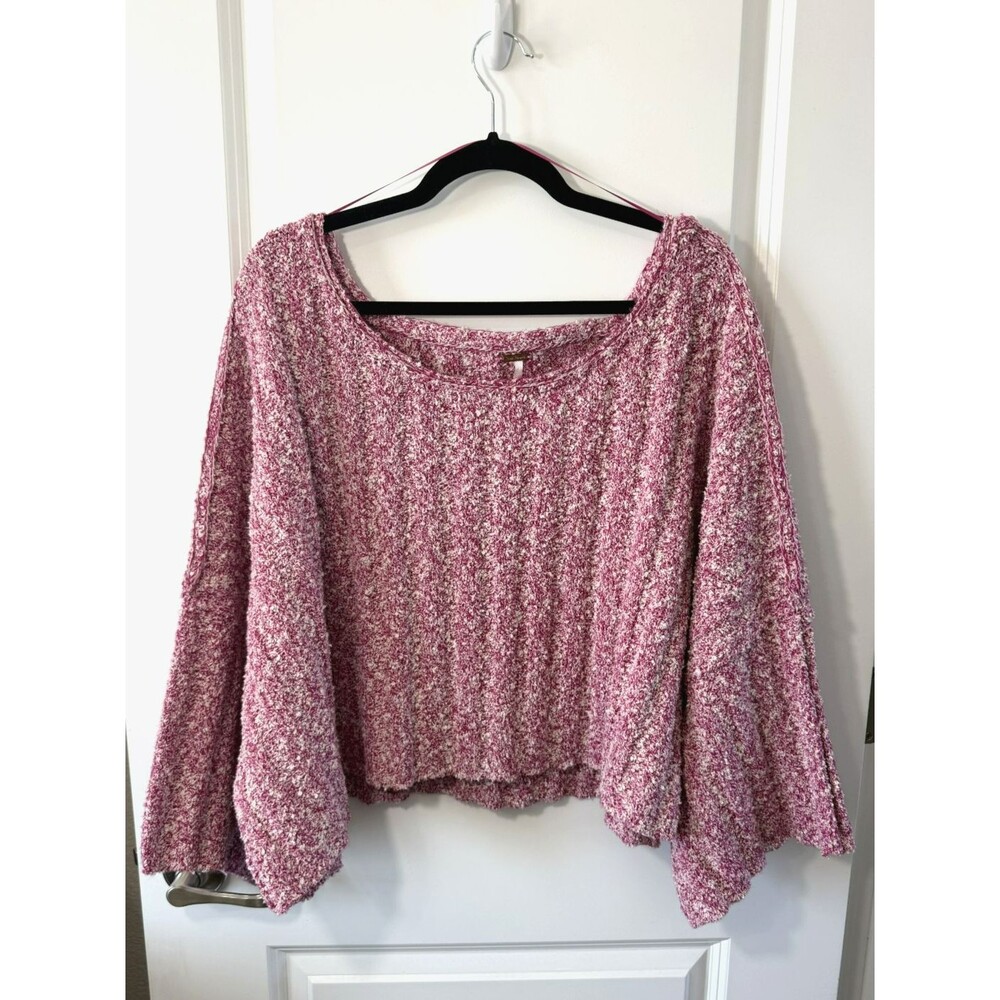 Free People Chunky Knit Cropped Sweater Pink White Marled L ribbed